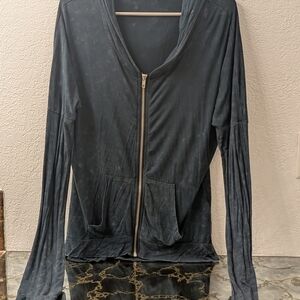 POL Dark Blue Grey Tie Dye Zip-Up Hoodie Size Small